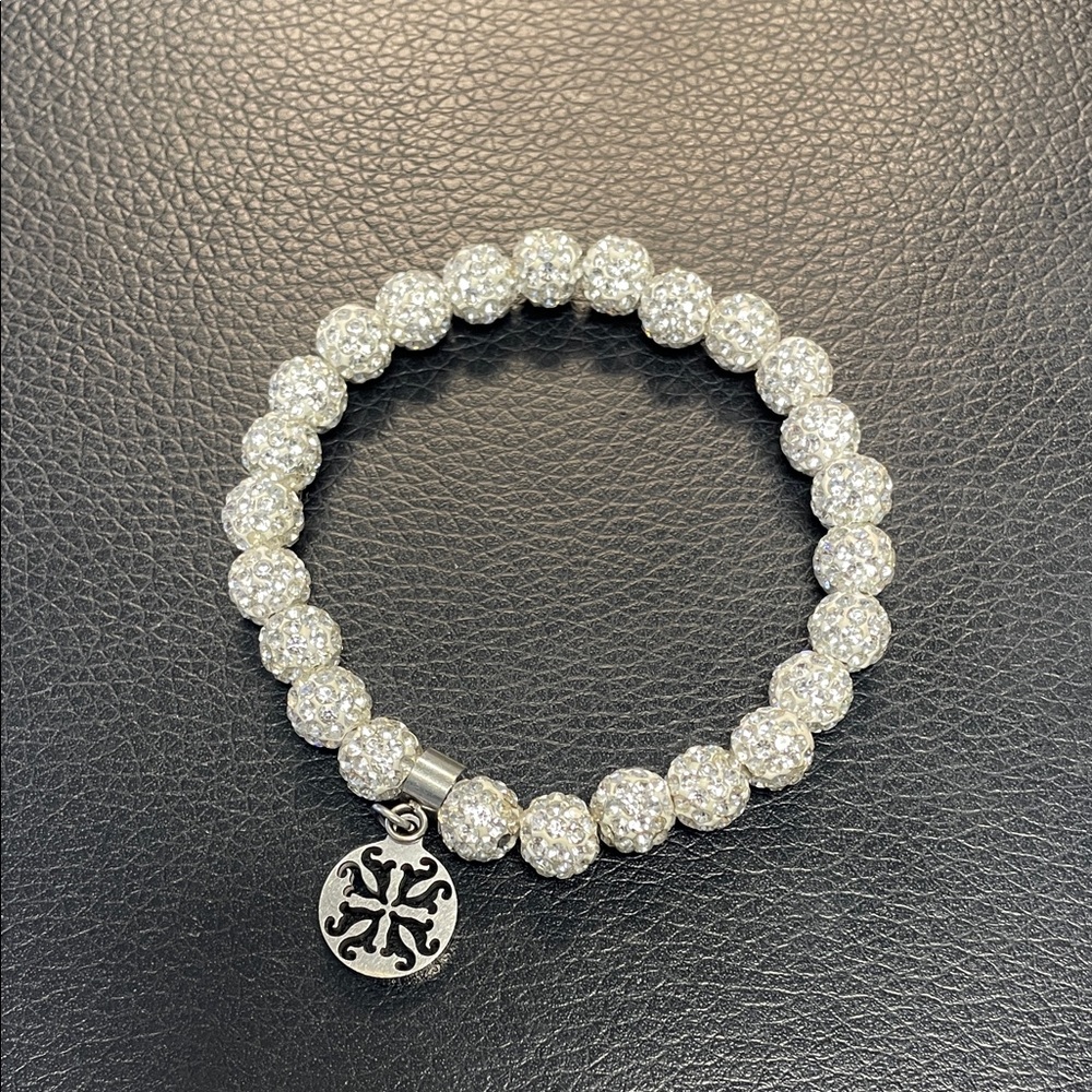 Rustic Cuff White Beaded Bracelet with Silver Charm - Picture 5 of 5
